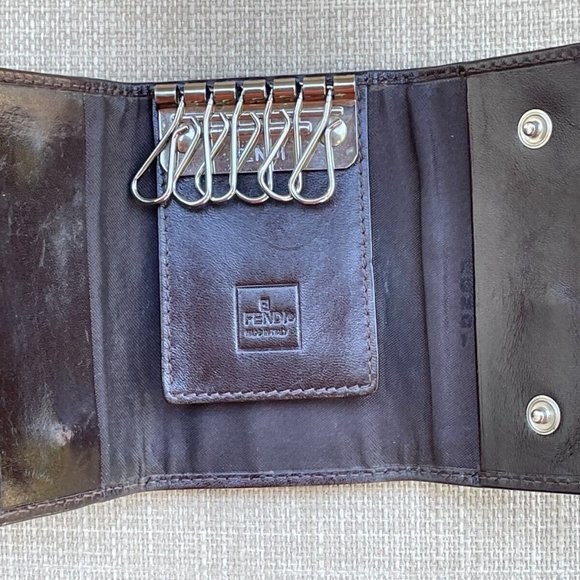 FENDI Key Chain Logo Leather 6 Ring Key Case Brown Keys Holder Bag Made in Italy - Picture 3 of 12